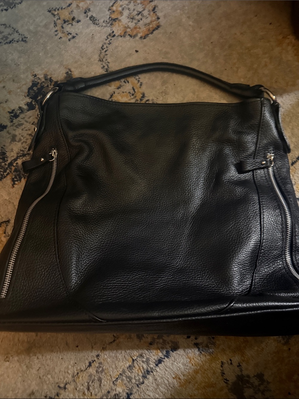 NWOT Made in Italy Black Genuine Leather Slouchy Hobo Bag - Twin Zippers